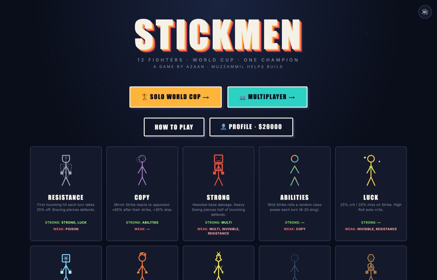 Stickmen Tournament fighter roster