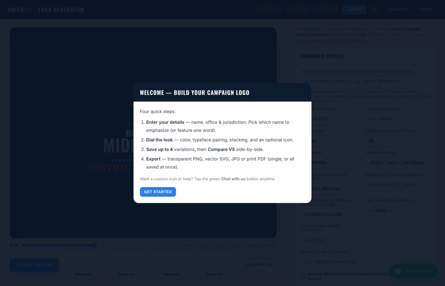 VoterBiz logo generator tool